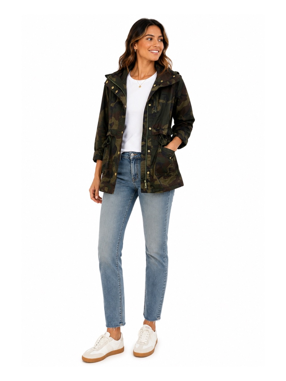 J. Crew Camouflage Green Jacket Raincoat Hood Military Utility Streetwear Camo